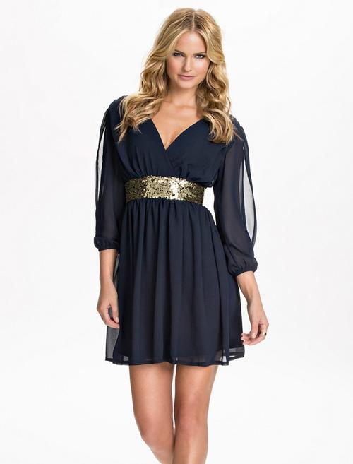 Split Sleeve Sequin Waistband Dress M  L